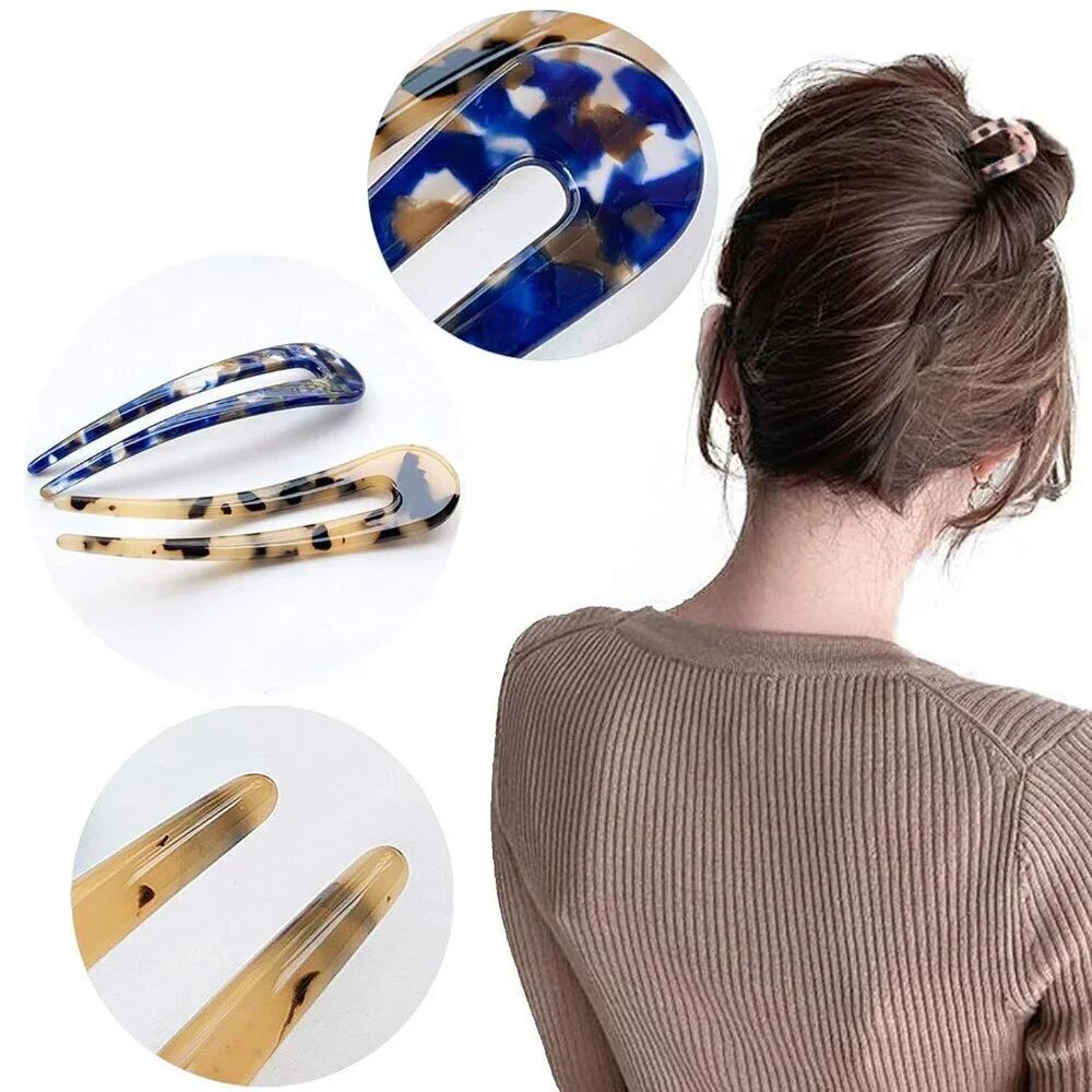 French Hair Forks Tortoise Shell U Shape Updo Hair Pins Clips for Thin Thick Hai